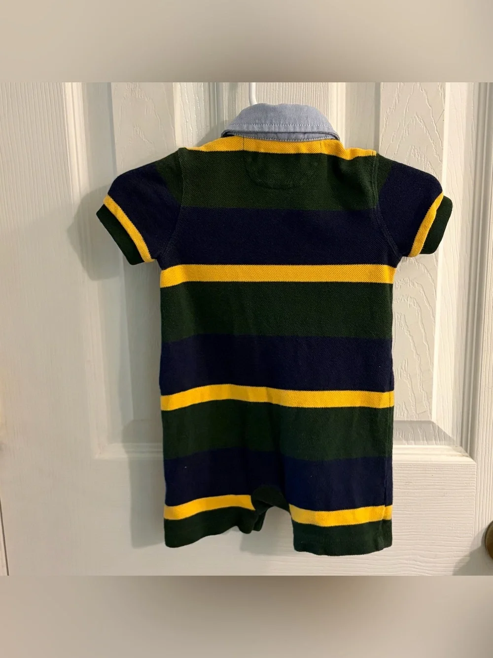 Ralph Lauren Classic Boy's Polo-Style Romper Green/Blue/Yellow Stripes Size 3M